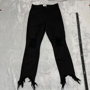L'Agence Jeans Womens 26 Black High Line Skinny Distressed Frayed Grunge Cropped